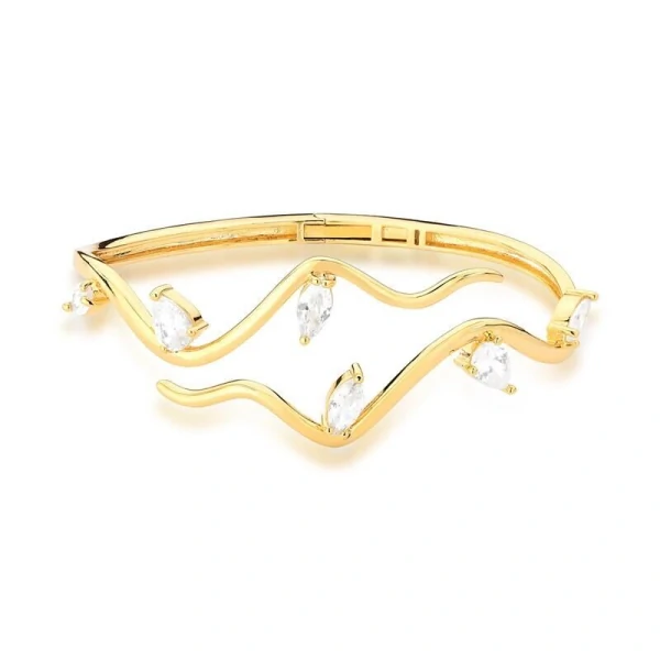 Bracelete Curvo com Cristais Banhado a Ouro