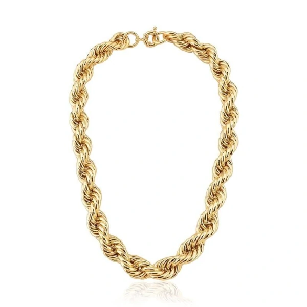 Colar Cordão Baiano Torcido Fecho Boia 14mm Banhado a Ouro