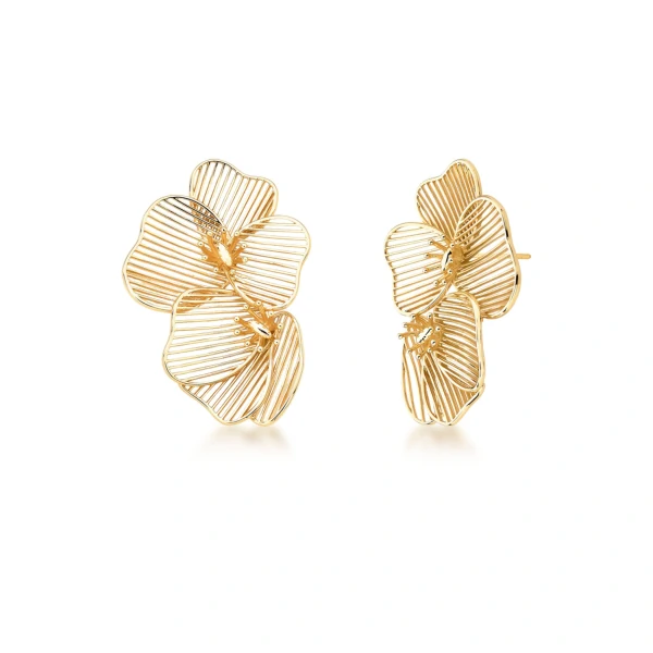 Brinco 2 Flores Aramadas G Banho em Ouro 18K