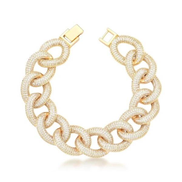 Pulseira de elos entrelaçados e cravejados com zircônias banhada a ouro