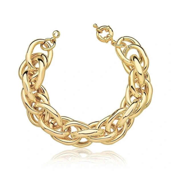 Pulseira com Elos Entrelaçados Ovais e Lisos Banhado a Ouro