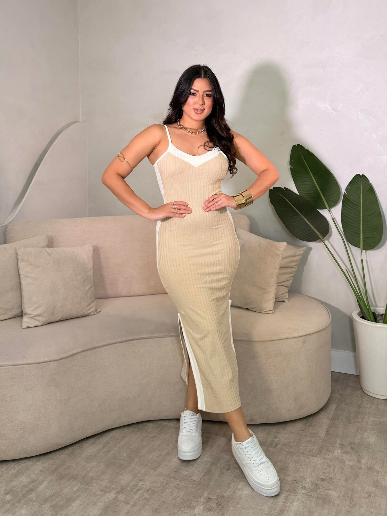 Foto Vestido Midi Canelado Gleyce