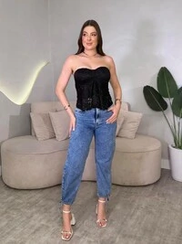 Cropped Tomara Que Caia Decote Coração Peplum Miriani