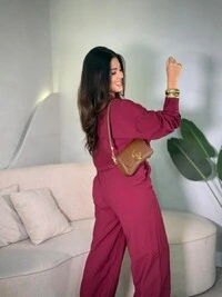 Conjunto Camisa Cropped + Calça Pantalona Celine