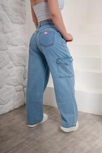 Calça Jeans Wide Leg Cargo Pink Lu