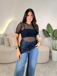 Blusinha Tule Com Renda Assimétrico Mari
