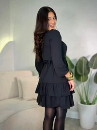 Vestido Curto Manga Longa Com Amarração No Pescoço Suzani
