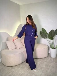Conjunto Camisa Cropped + Calça Pantalona Celine