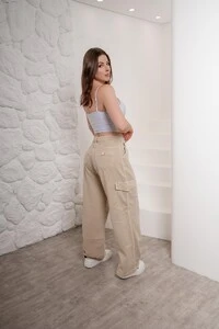 Calça Jeans Wide Leg Cargo Pink Lu