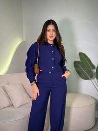 Conjunto Camisa Cropped + Calça Pantalona Celine