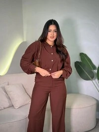 Conjunto Camisa Cropped + Calça Pantalona Celine