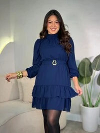 Vestido Curto Manga Longa Com Amarração No Pescoço Suzani