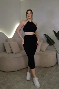 Conjunto Cropped E Saia Midi Melani