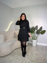 Vestido Curto Manga Longa Com Amarração No Pescoço Suzani