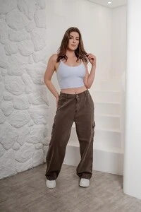 Calça Jeans Wide Leg Cargo Pink Lu