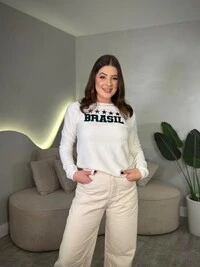 Moletom Brasil Com Escrita Em Lantejolas