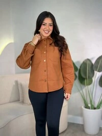 Camisa Bianca Lã Batida Com Bolsos