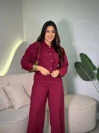 Conjunto Camisa Cropped + Calça Pantalona Celine
