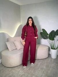 Conjunto Camisa Cropped + Calça Pantalona Celine