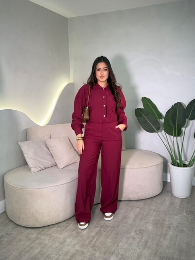 Foto Conjunto Camisa Cropped + Calça Pantalona Celine