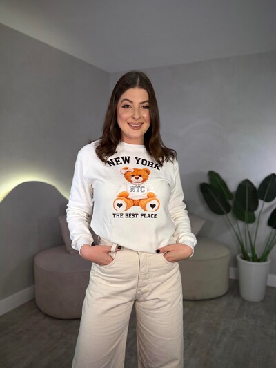 Foto Moletom Sem Capuz Estampado Urso