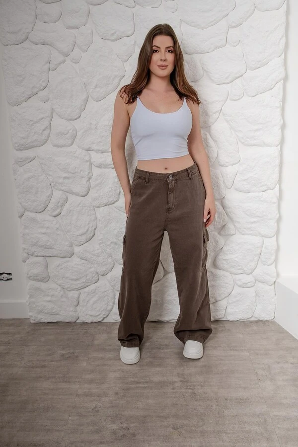 Calça Jeans Wide Leg Cargo Pink Lu
