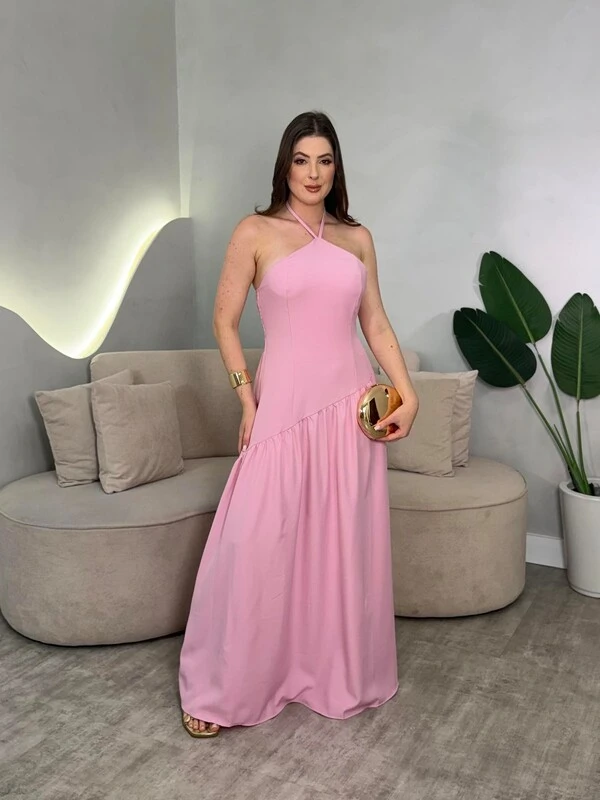 Vestido Longo Amarração No Pescoço Sol