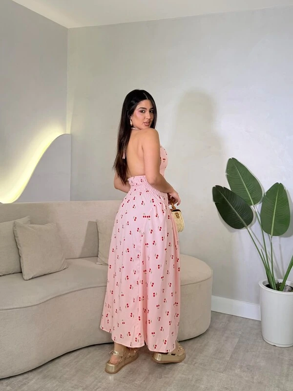 Vestido Midi Com Amarração Pescoço Ivana