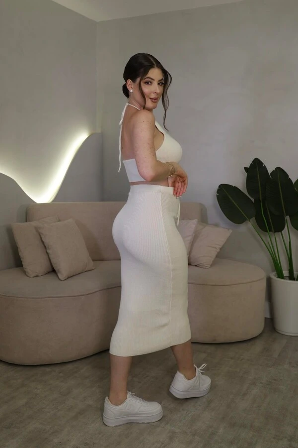 Conjunto Cropped E Saia Midi Melani