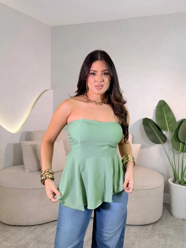 Blusinha Tomara Que Caia Decote Coração Peplum