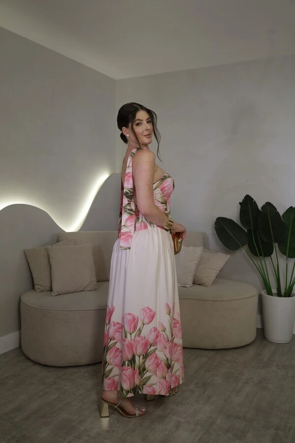 Vestido Tomara Que Caia Com Gola Lenço Floral Lia