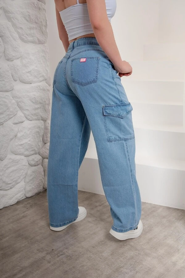 Calça Jeans Wide Leg Cargo Pink Lu