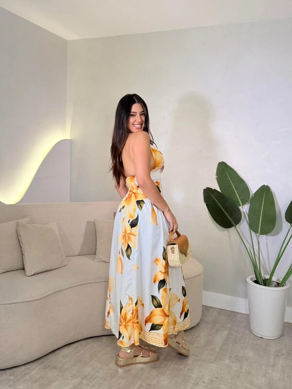 Vestido Midi Com Amarração Pescoço Katarine