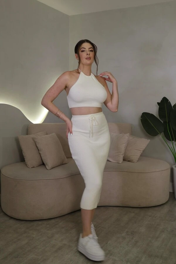 Conjunto Cropped E Saia Midi Melani