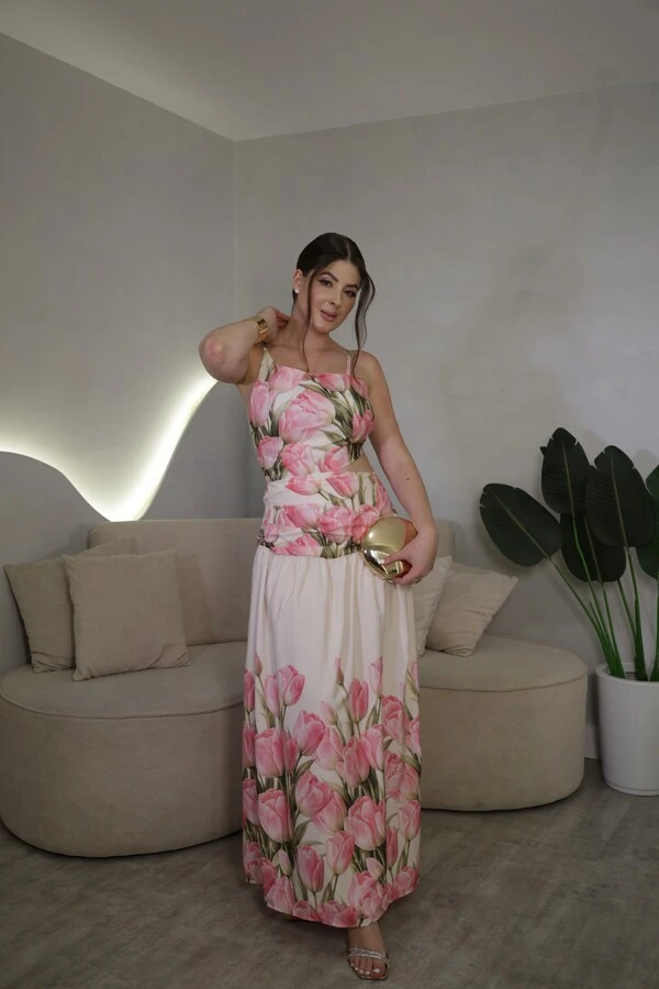 Vestido Midi Costas Abertas Scarlet Florido