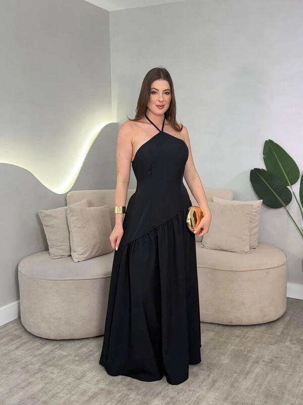 Vestido Longo Amarração No Pescoço Sol