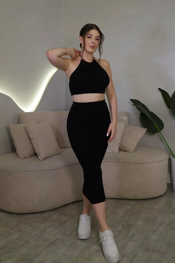 Conjunto Cropped E Saia Midi Melani