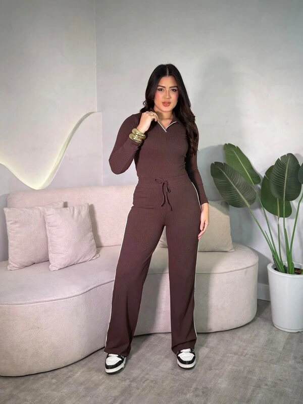 Conjunto Blusinha E Calça Canelado Listra