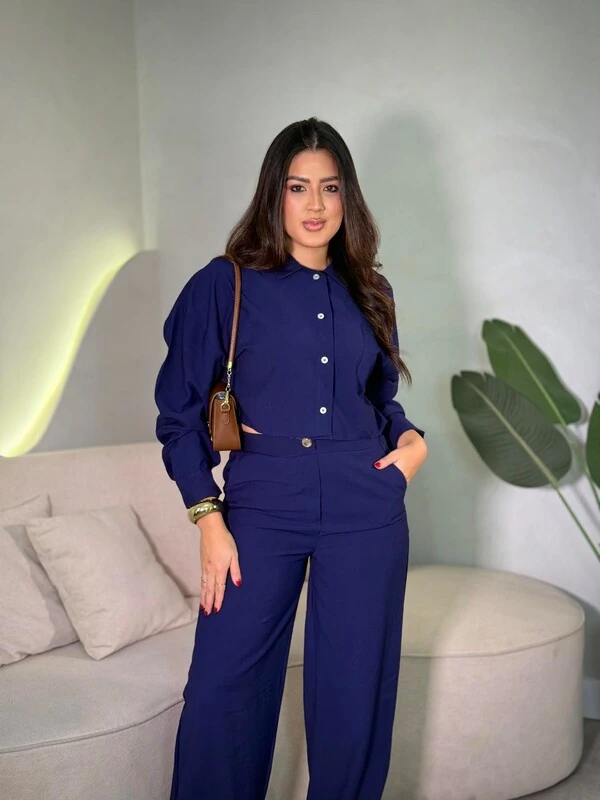 Conjunto Camisa Cropped + Calça Pantalona Celine
