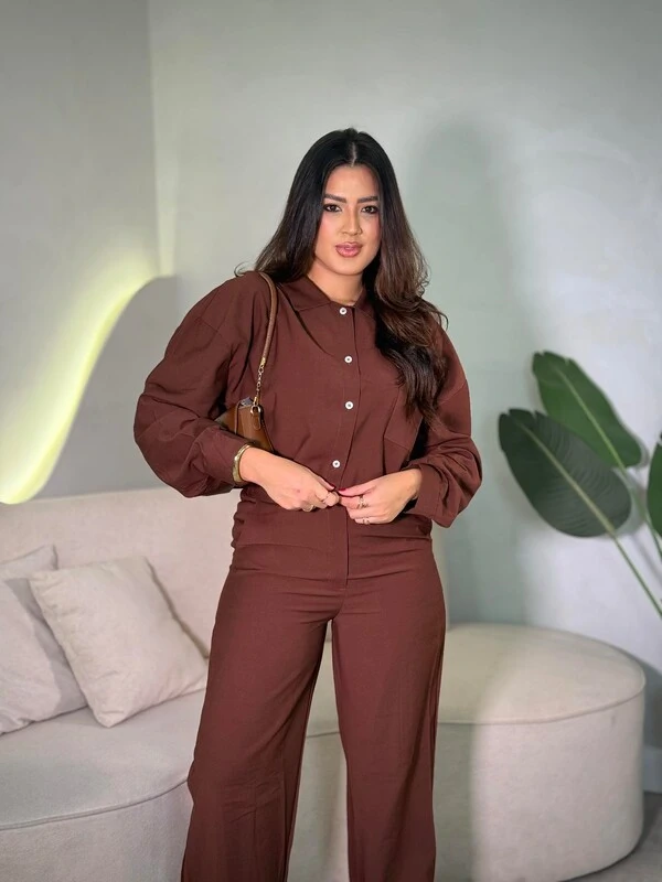 Conjunto Camisa Cropped + Calça Pantalona Celine