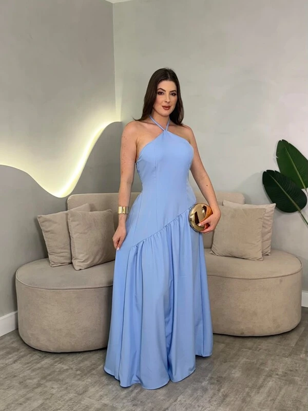Vestido Longo Amarração No Pescoço Sol