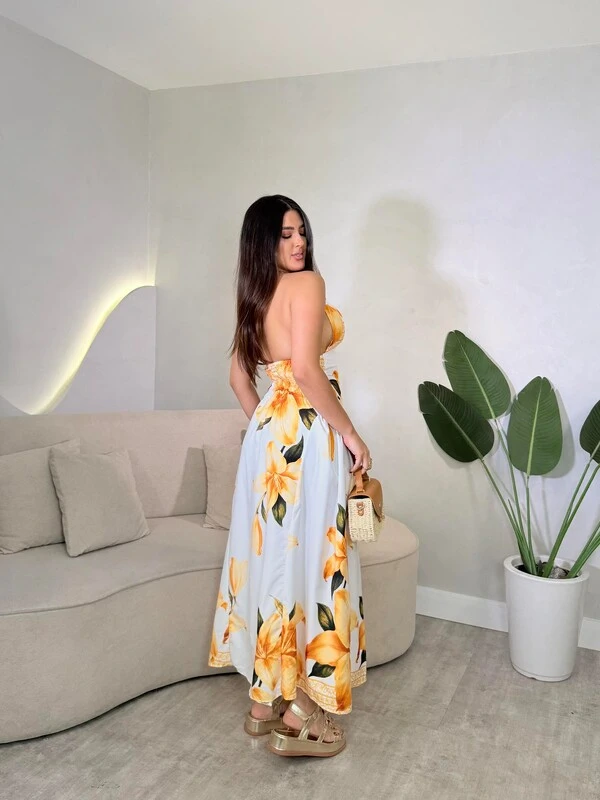 Vestido Midi Com Amarração Pescoço Katarine
