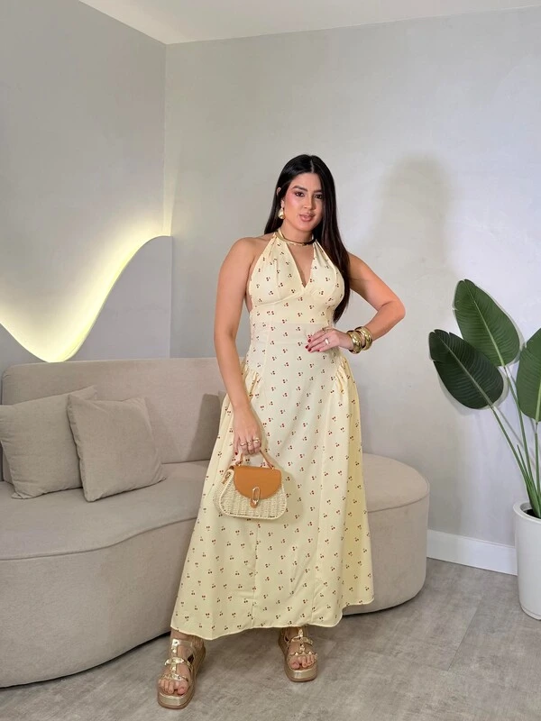 Vestido Midi Com Amarração Pescoço Ivana