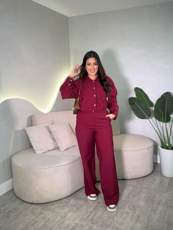 Conjunto Camisa Cropped + Calça Pantalona Celine