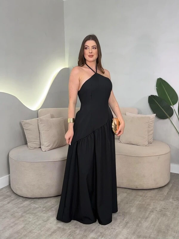 Vestido Longo Amarração No Pescoço Sol