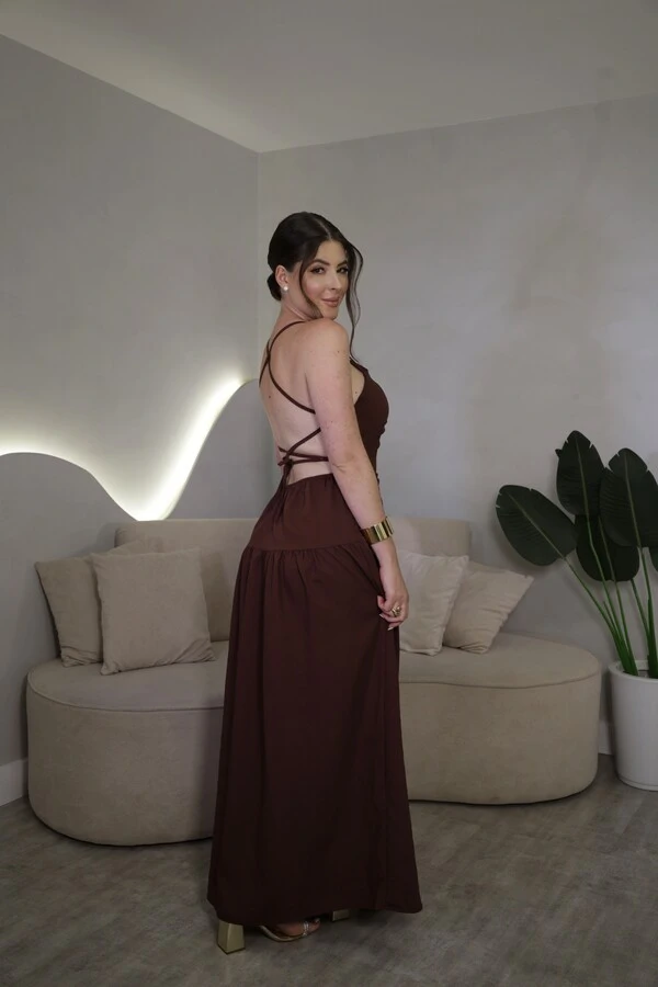 Vestido Midi Costas Abertas Scarlet