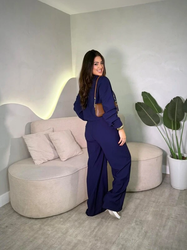 Conjunto Camisa Cropped + Calça Pantalona Celine