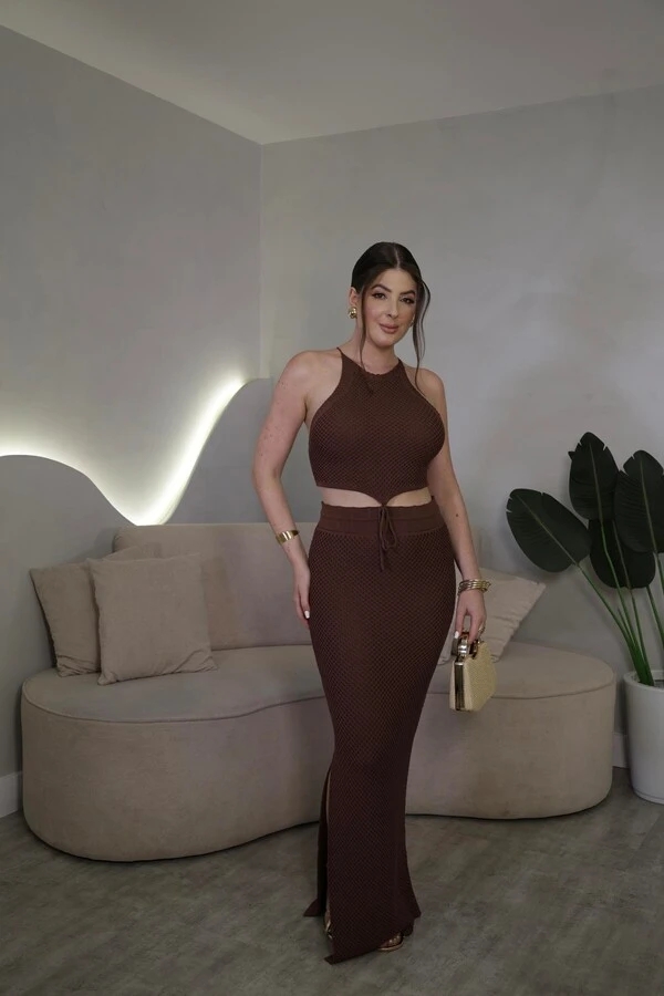 Conjunto Cropped E Saia Midi Alora