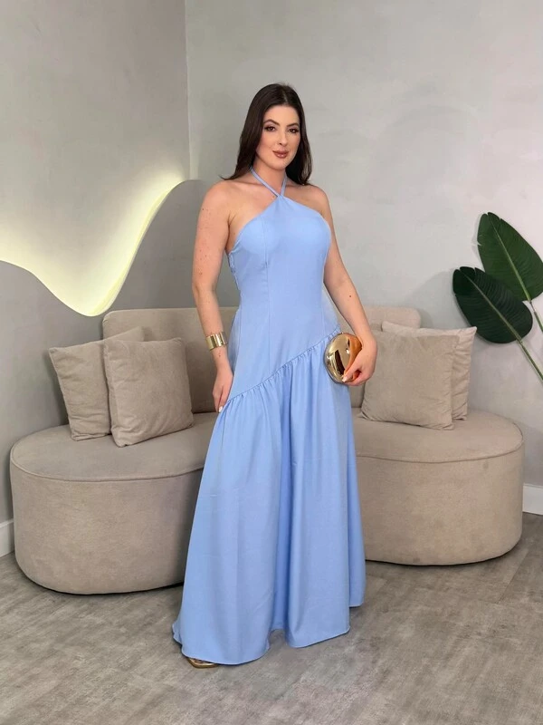 Vestido Longo Amarração No Pescoço Sol