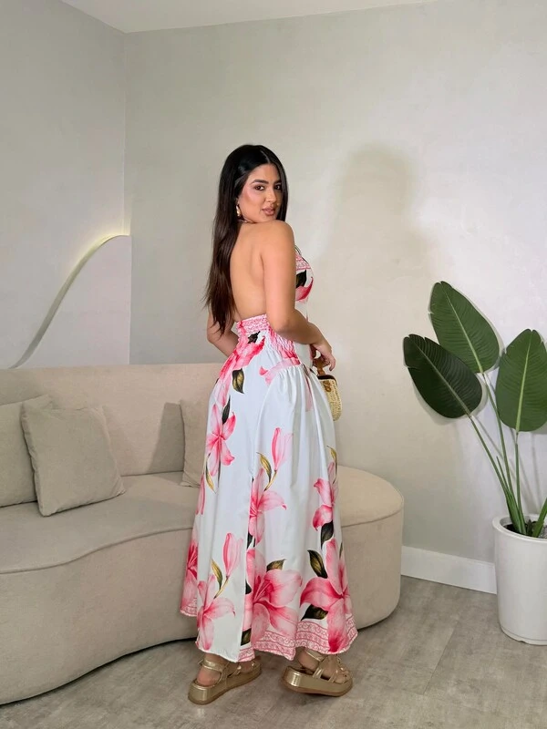 Vestido Midi Com Amarração Pescoço Katarine